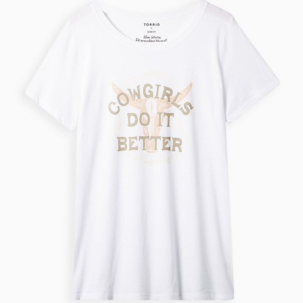 Torrid Size 1X 14/16 White Slim Fit Tee - Signature Jersey Cowgirls Do It Better